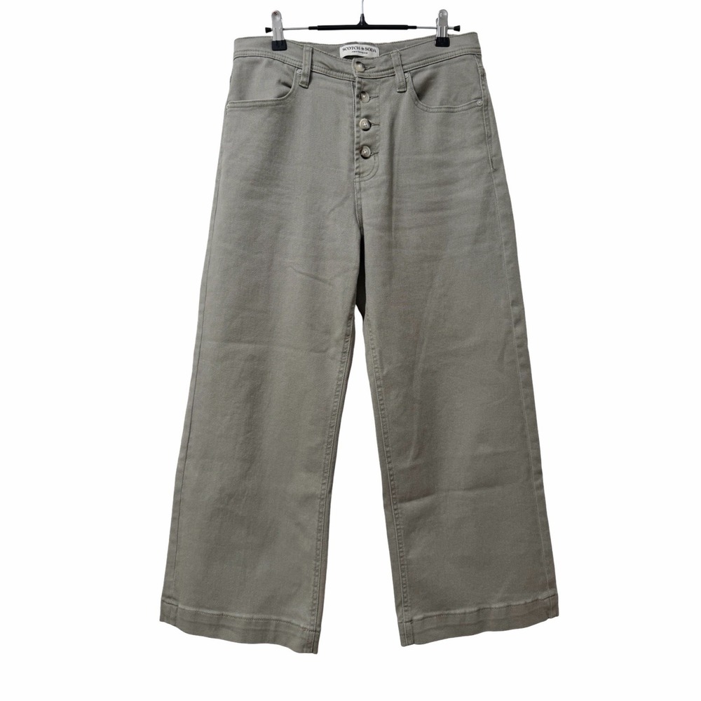 Scotch & Soda The Wave Crop Wide Leg Jeans Womens Waist 29 Sage Green Button Fly